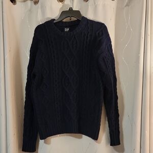 GAP Men's Dark Blue Cable Knit Crewneck Sweater